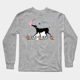 Black Dog Walking in the Moonlight Long Sleeve T-Shirt